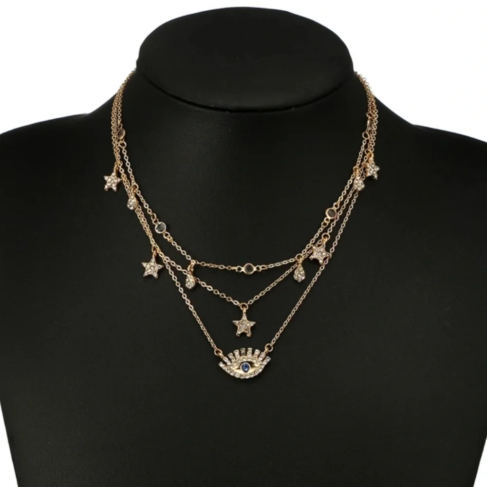 Gold Rhinestone Evil Eye Chain Necklace